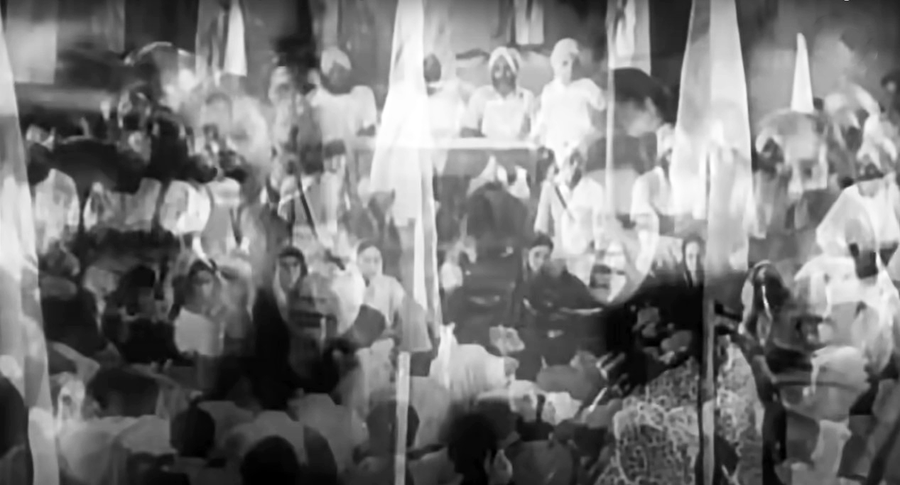 A scene from 'Chattagram Astragar Lunthan' (1949) depicting the superimposition of three different shots!