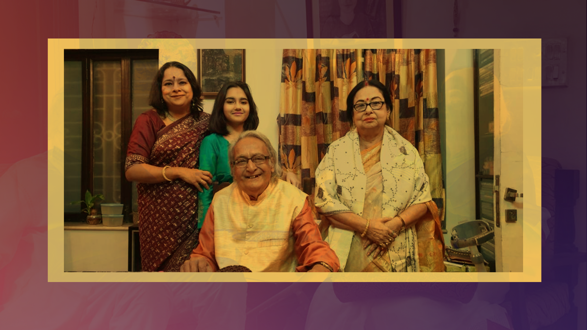 A file photo of Nirmal Kumar, his actress-wife Madhabi Mukhopadhyay, their daughter Mimi Bhattacharya and grand daughter, Upasana































